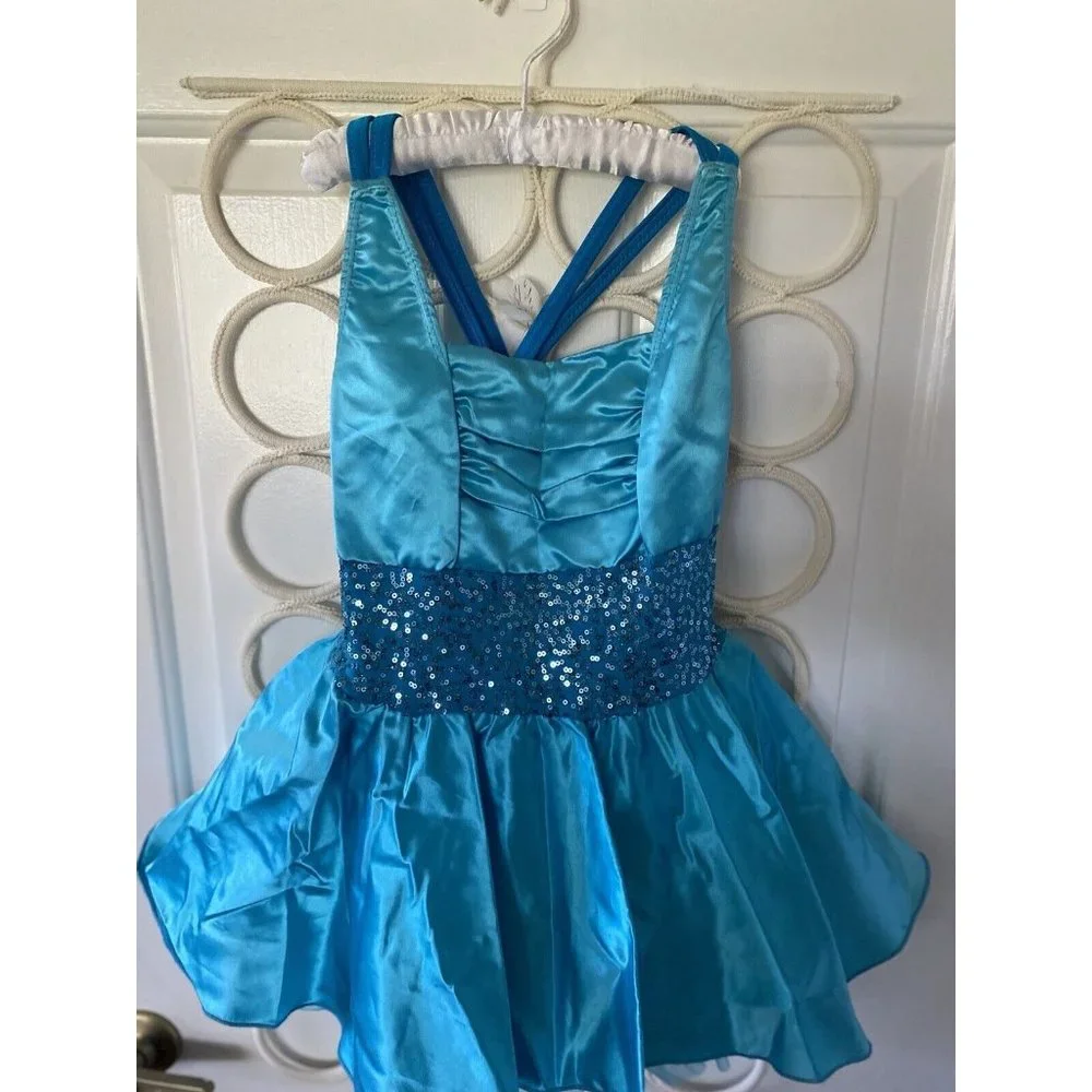 Artstone Sequined Blue Dance Costume Jazz Tap Skate‎ Dress Leotard Tutu Girl LC
